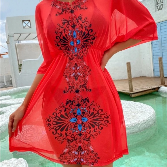 Floral Print Mesh Cover Up NWOT size Large - Picture 3 of 7